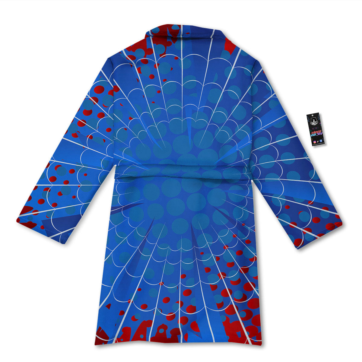 Red And Blue Spider Web Cartoon Print Bathrobe-grizzshop