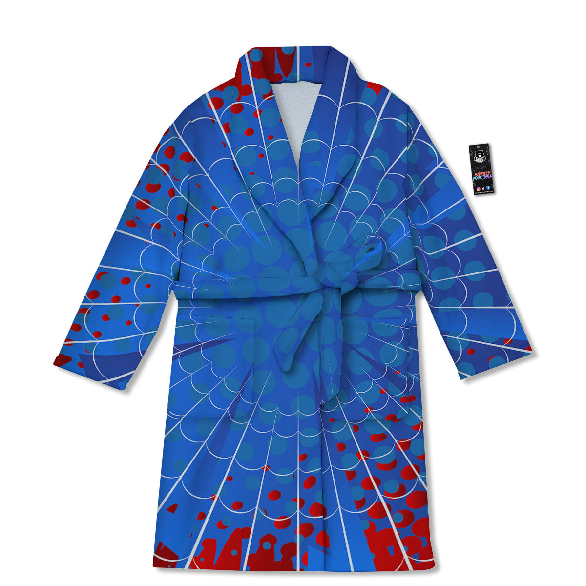 Red And Blue Spider Web Cartoon Print Bathrobe-grizzshop