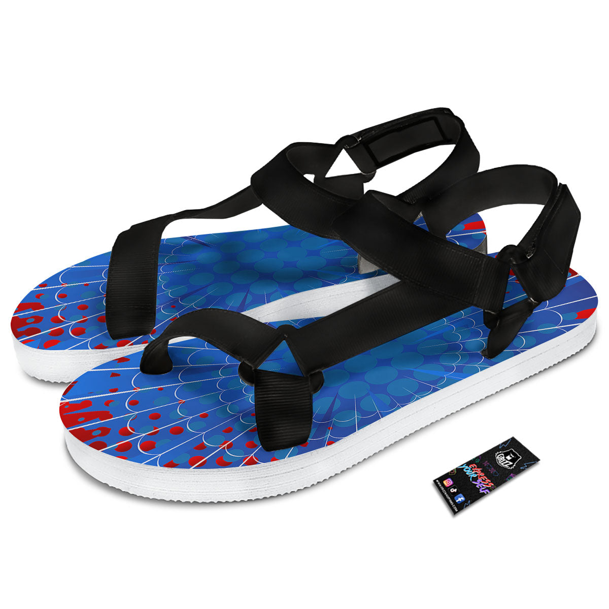 Red And Blue Spider Web Cartoon Print Black Open Toe Sandals-grizzshop