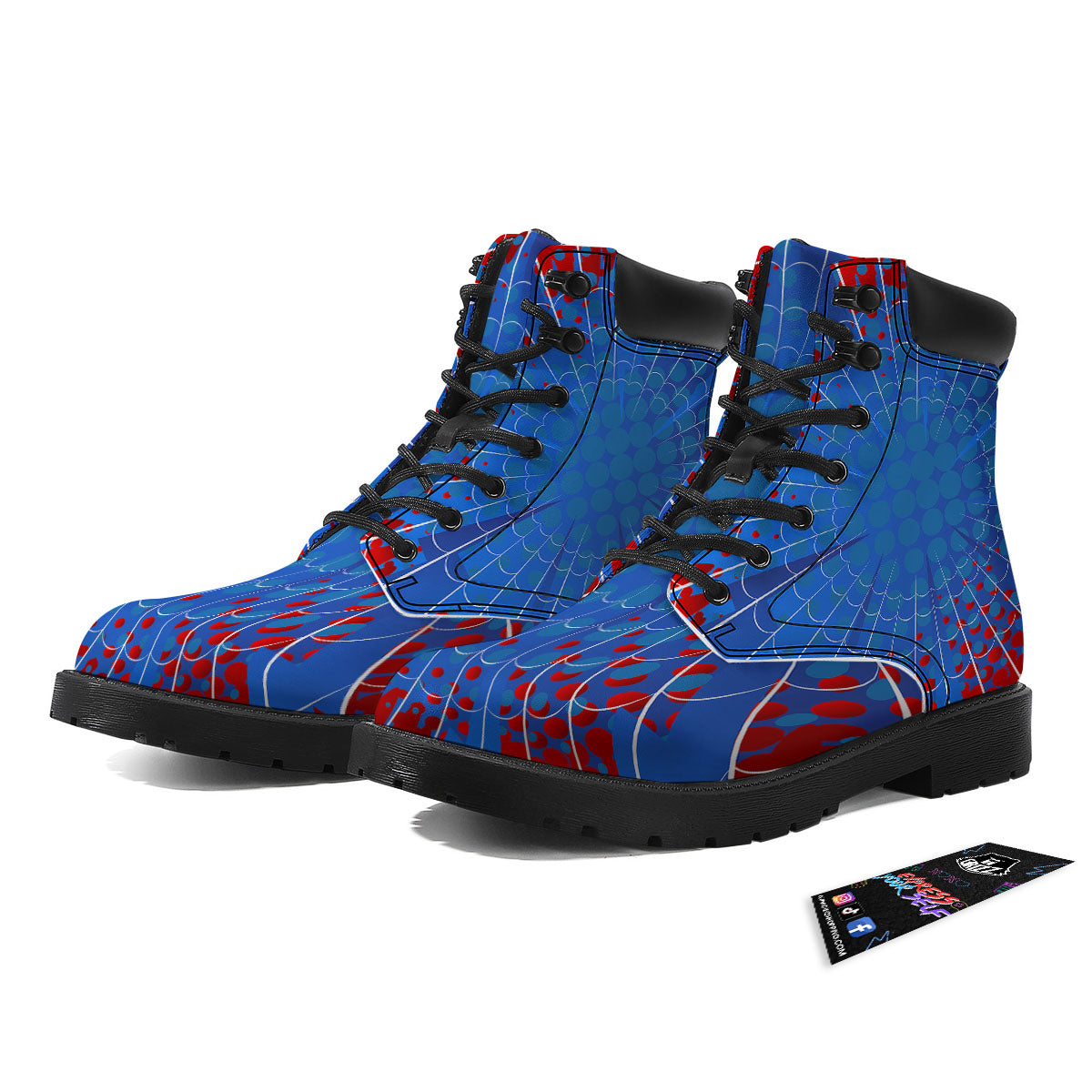 Red And Blue Spider Web Cartoon Print Boots-grizzshop