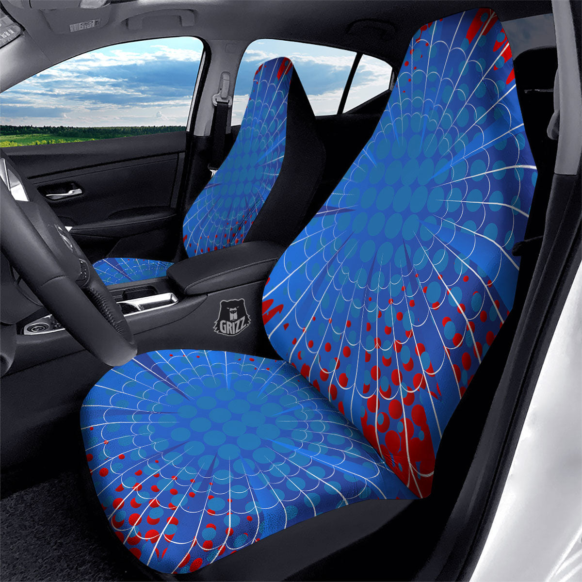 Red And Blue Spider Web Cartoon Print Car Seat Covers-grizzshop