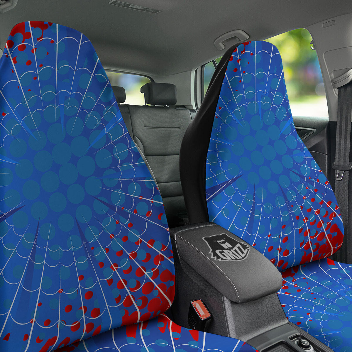 Red And Blue Spider Web Cartoon Print Car Seat Covers-grizzshop