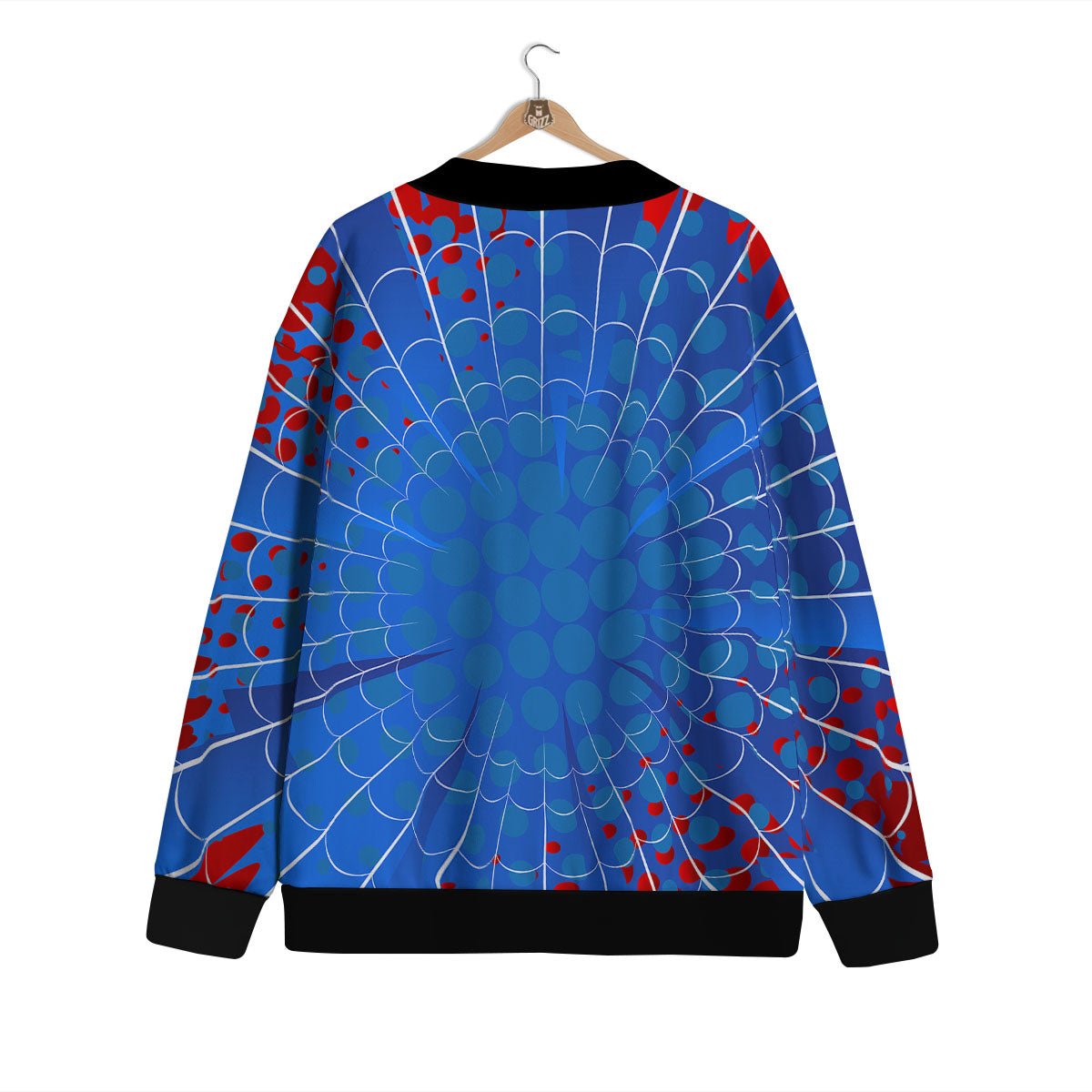 Red And Blue Spider Web Cartoon Print Cardigan-grizzshop