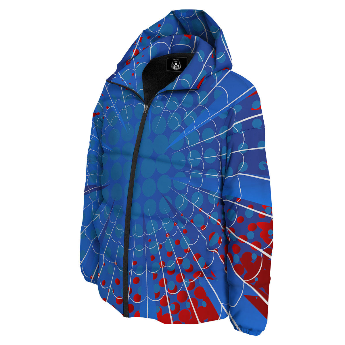 Red And Blue Spider Web Cartoon Print Down Jacket-grizzshop