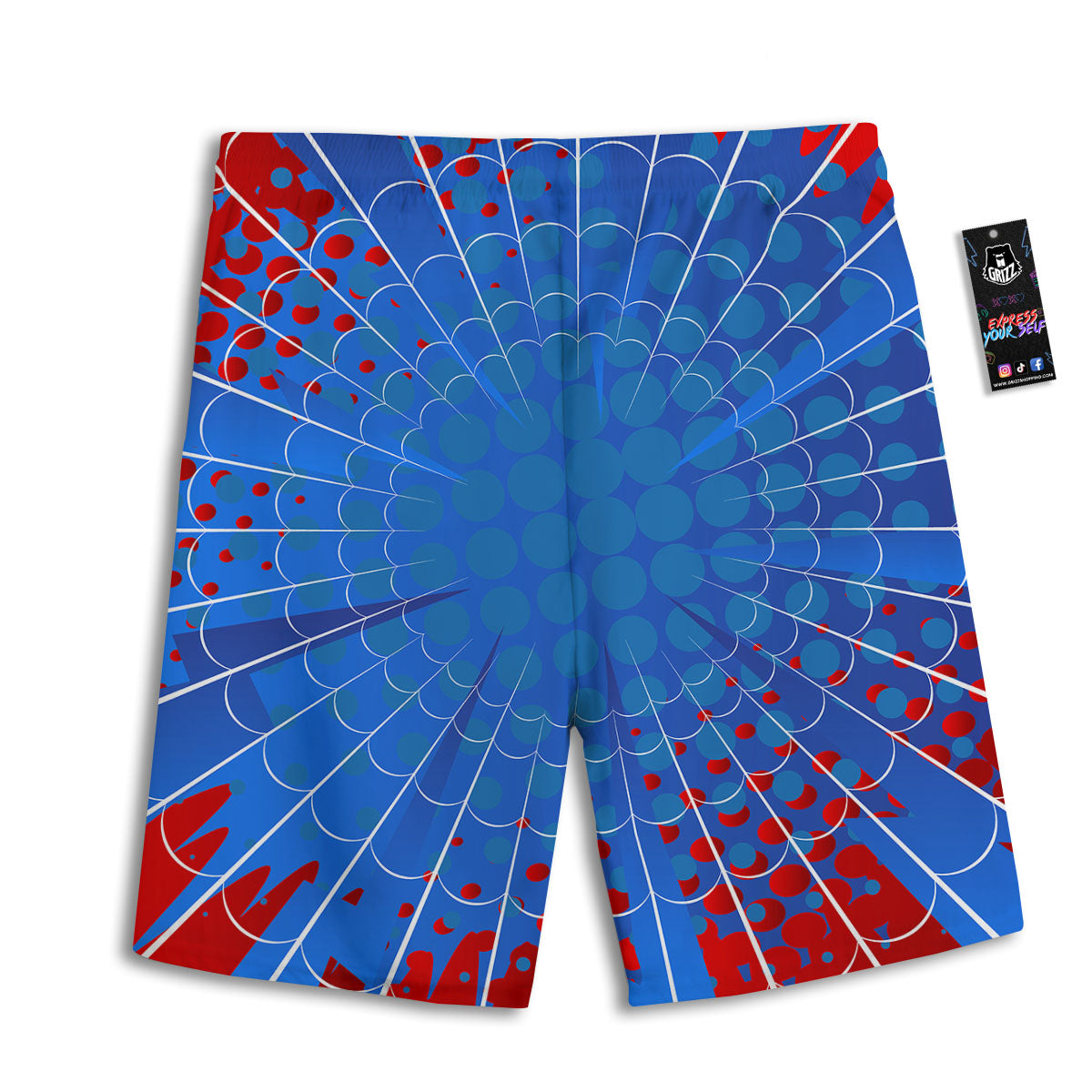 Red And Blue Spider Web Cartoon Print Men's Athletic Shorts
