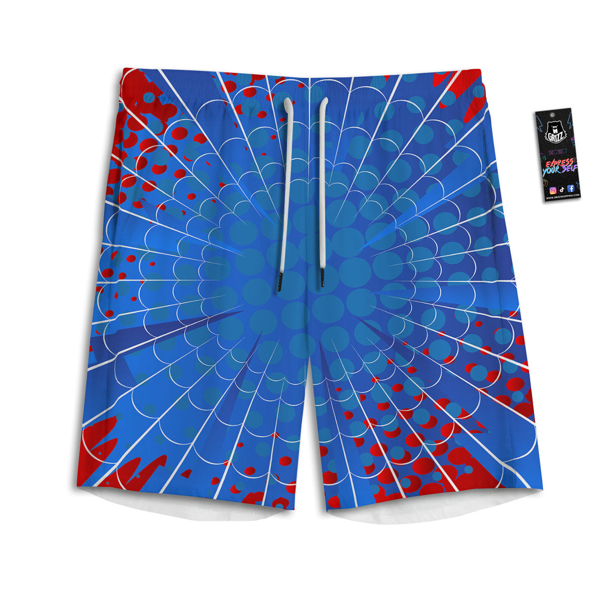 Red And Blue Spider Web Cartoon Print Men's Athletic Shorts