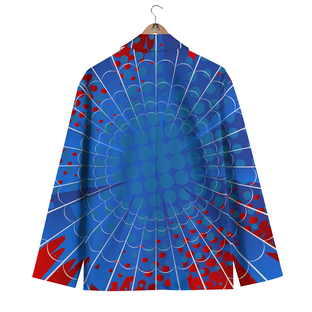 Red And Blue Spider Web Cartoon Print Men's Blazer-grizzshop
