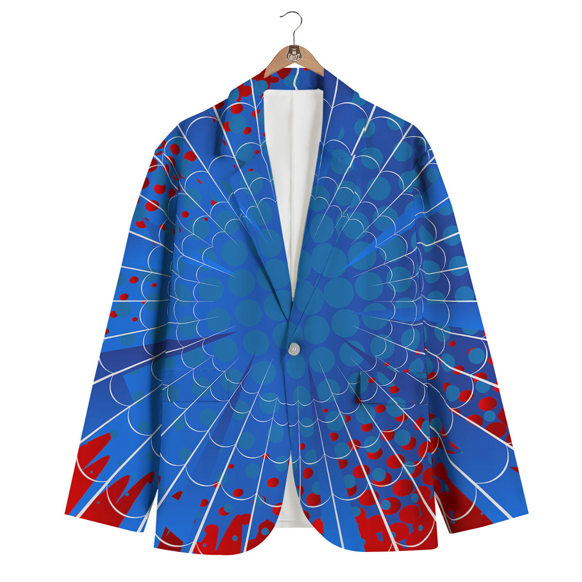 Red And Blue Spider Web Cartoon Print Men's Blazer-grizzshop