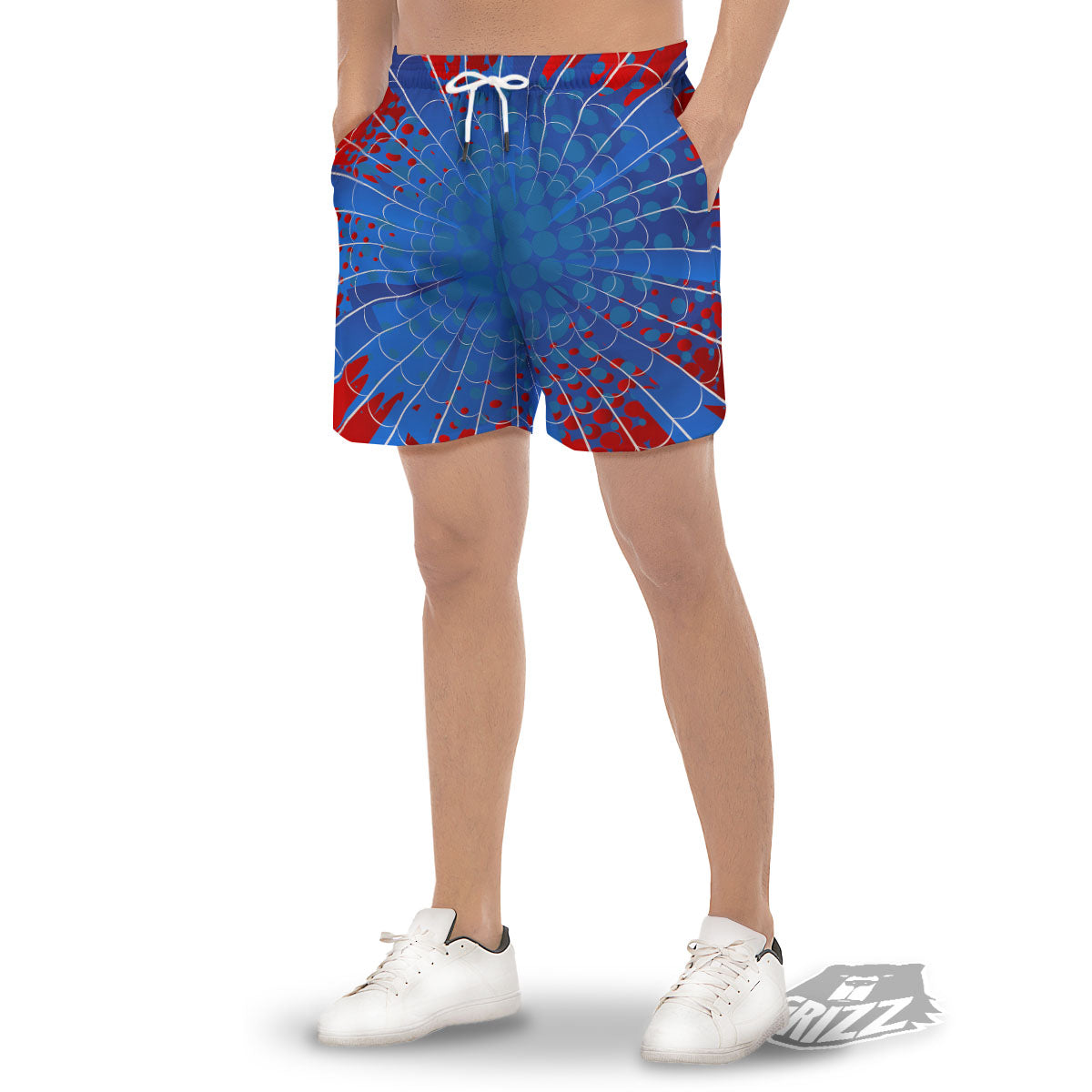 Red And Blue Spider Web Cartoon Print Men's Gym Shorts-grizzshop