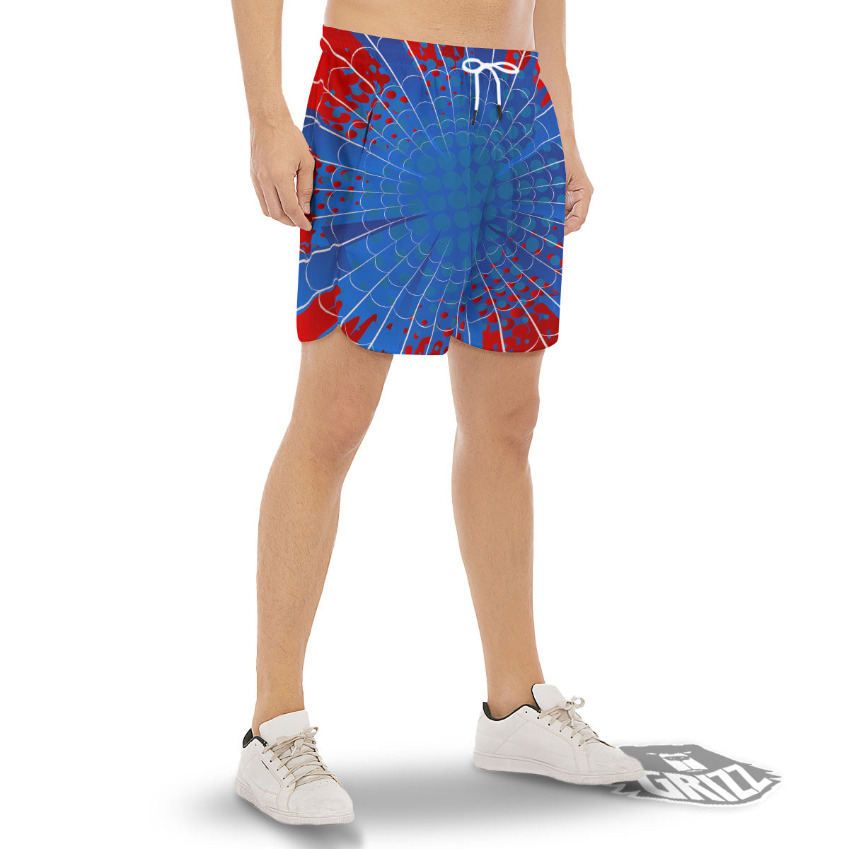 Red And Blue Spider Web Cartoon Print Men's Gym Shorts-grizzshop