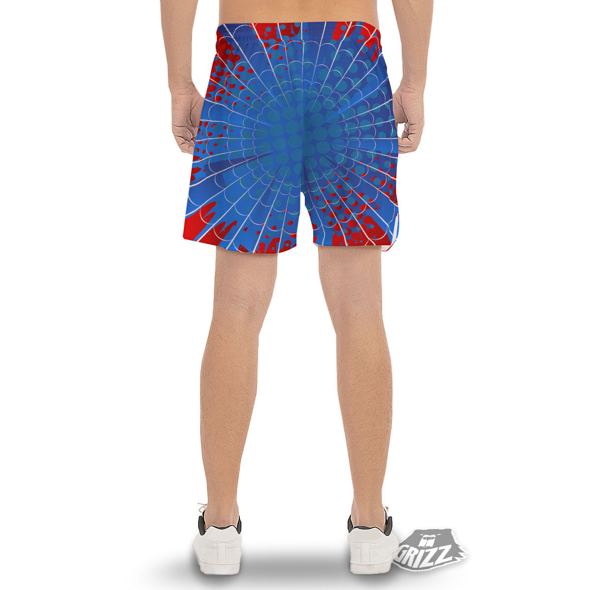 Red And Blue Spider Web Cartoon Print Men's Gym Shorts-grizzshop