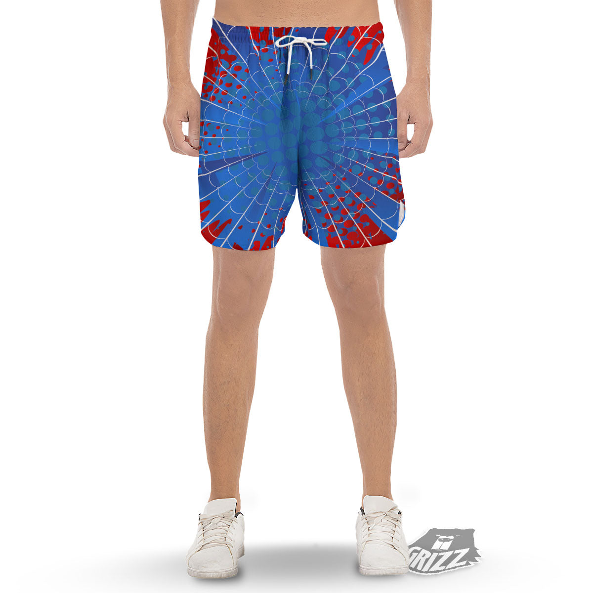 Red And Blue Spider Web Cartoon Print Men's Gym Shorts-grizzshop