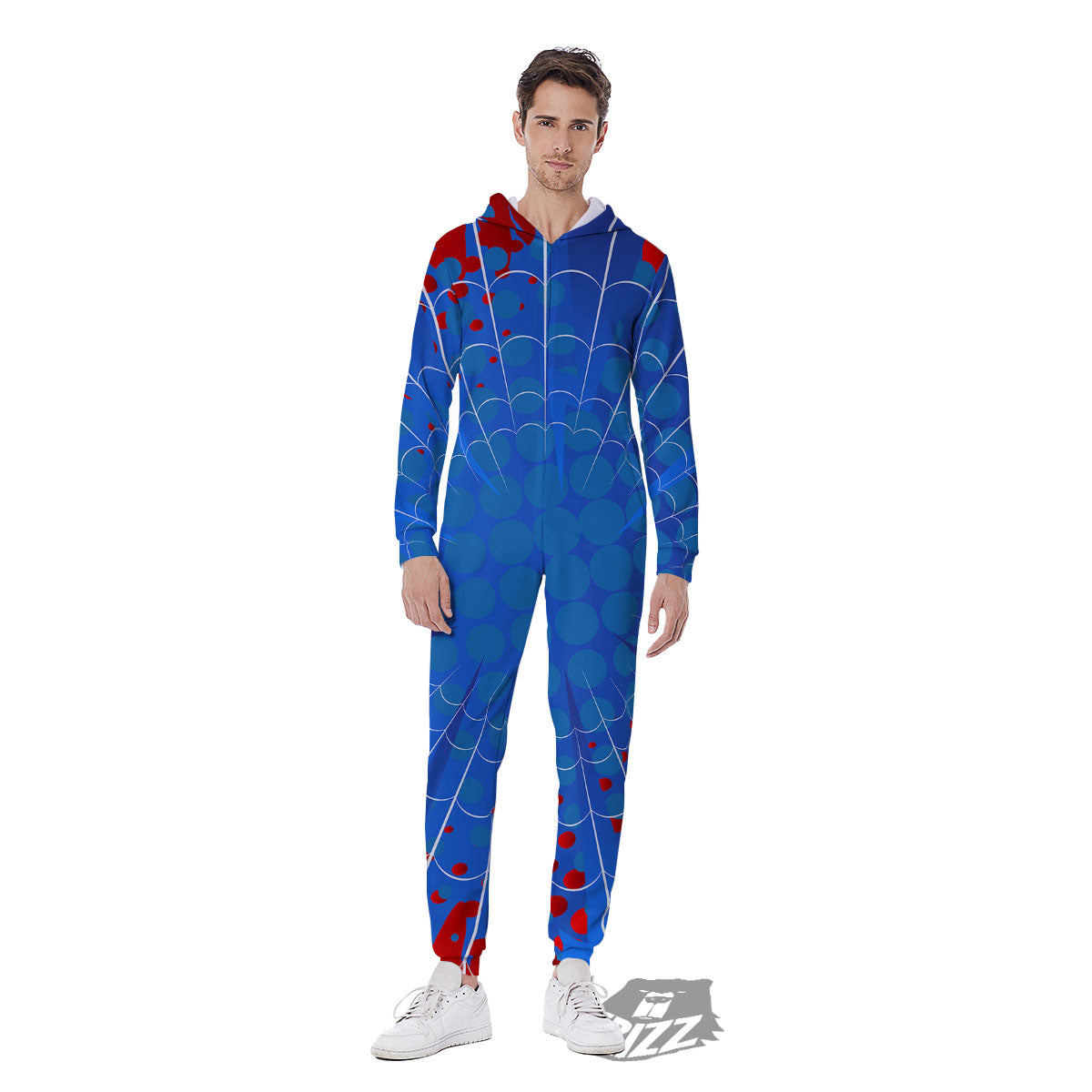 Red And Blue Spider Web Cartoon Print Men's Jumpsuit-grizzshop