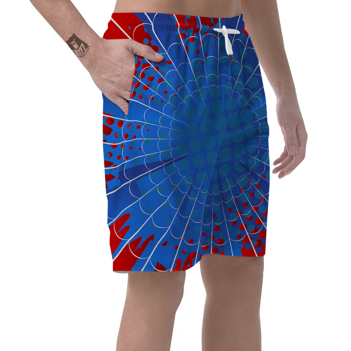 Red And Blue Spider Web Cartoon Print Men's Shorts-grizzshop