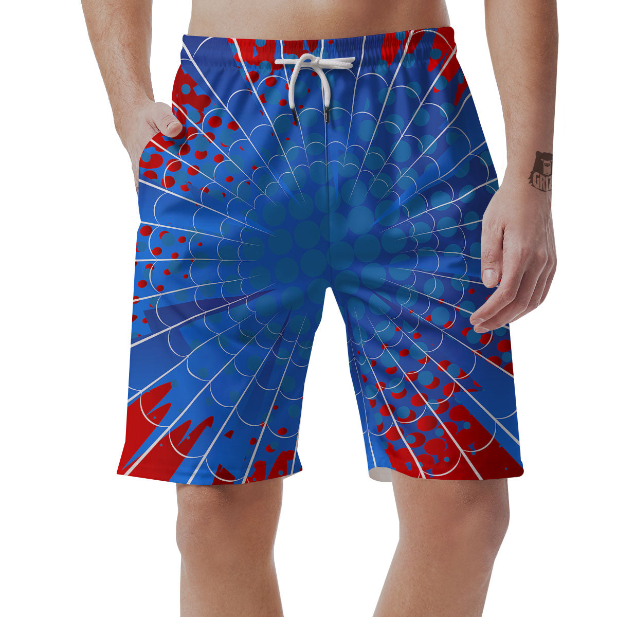 Red And Blue Spider Web Cartoon Print Men's Shorts-grizzshop