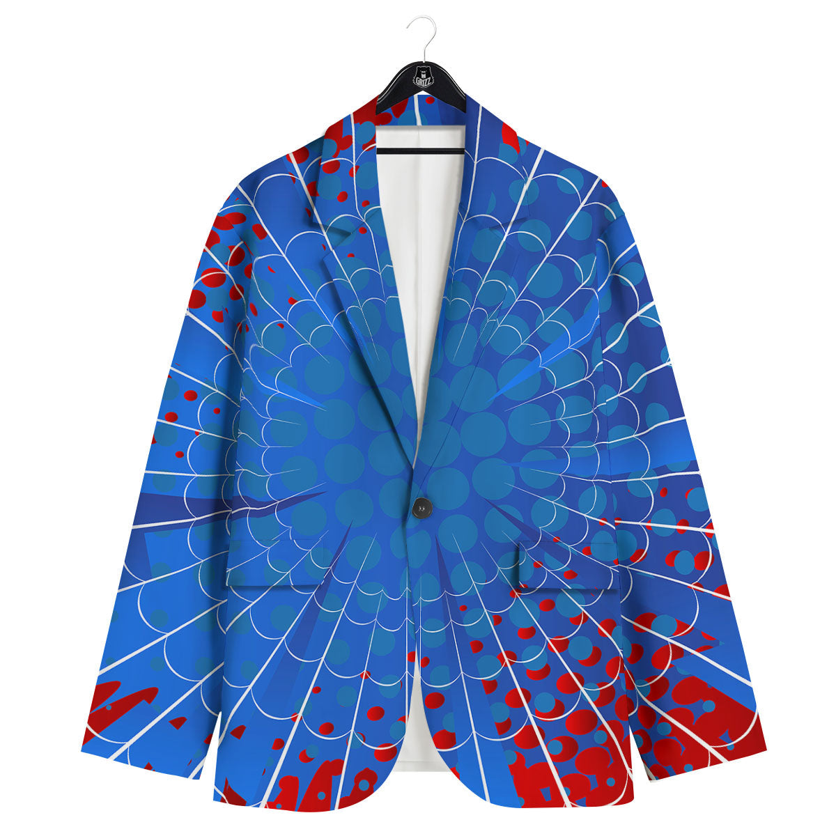 Red And Blue Spider Web Cartoon Print Men's Sport Coat-grizzshop