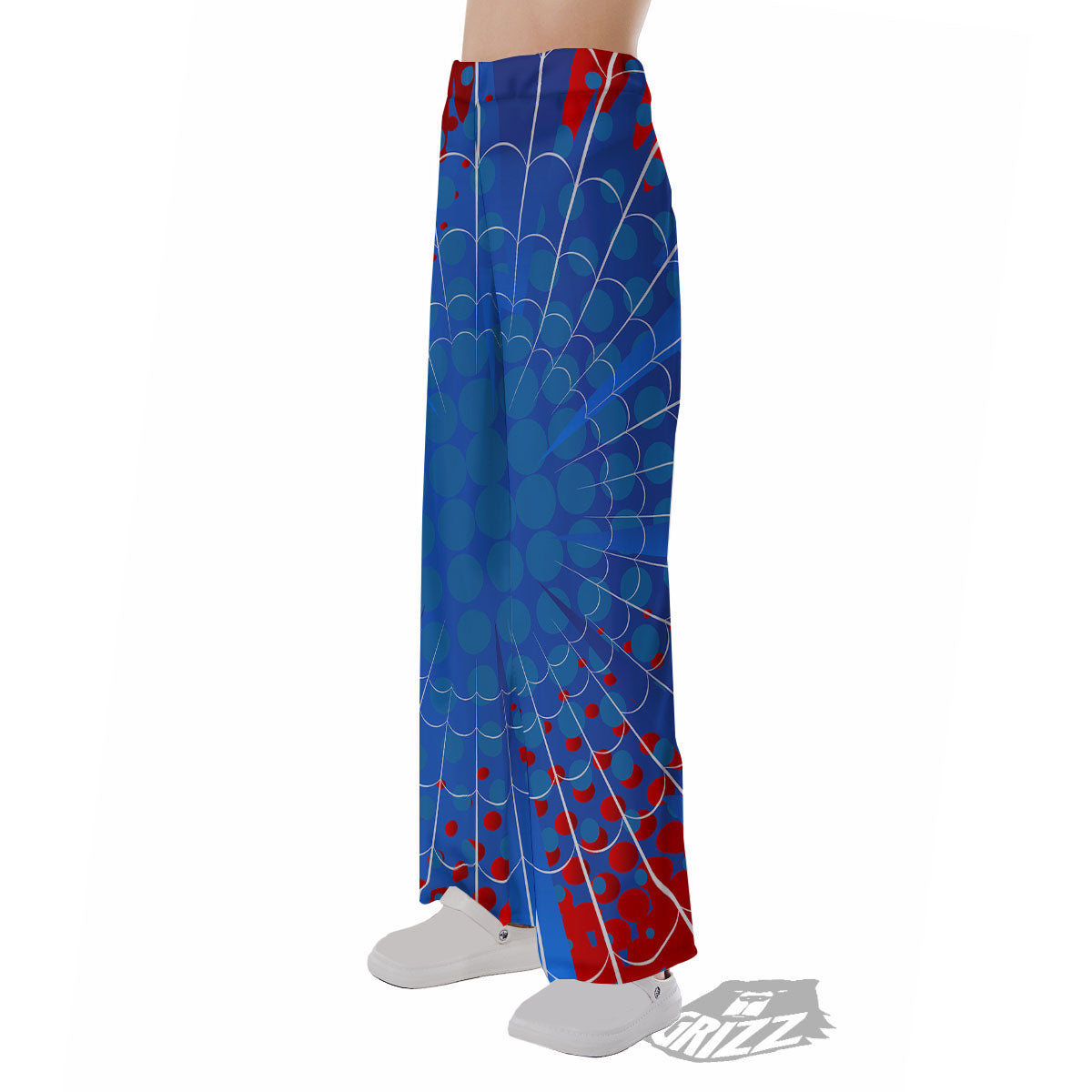 Red And Blue Spider Web Cartoon Print Pajama Pants-grizzshop