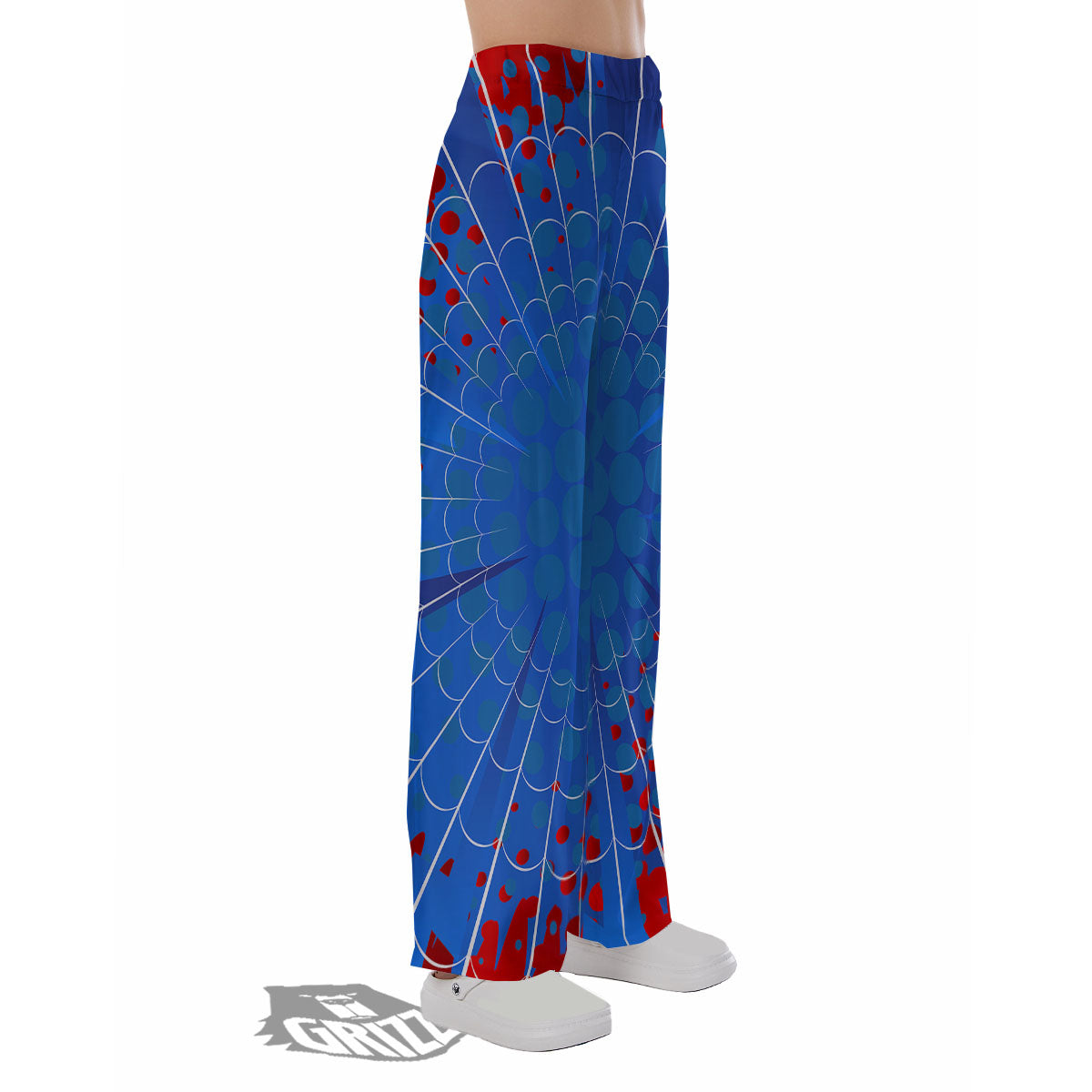 Red And Blue Spider Web Cartoon Print Pajama Pants-grizzshop