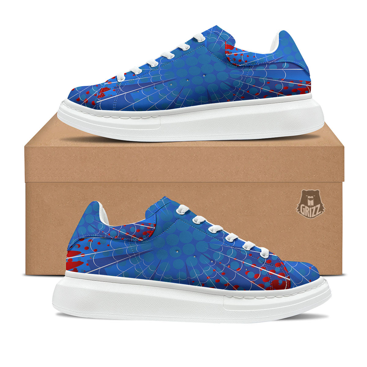 Red And Blue Spider Web Cartoon Print Platform Shoes-grizzshop