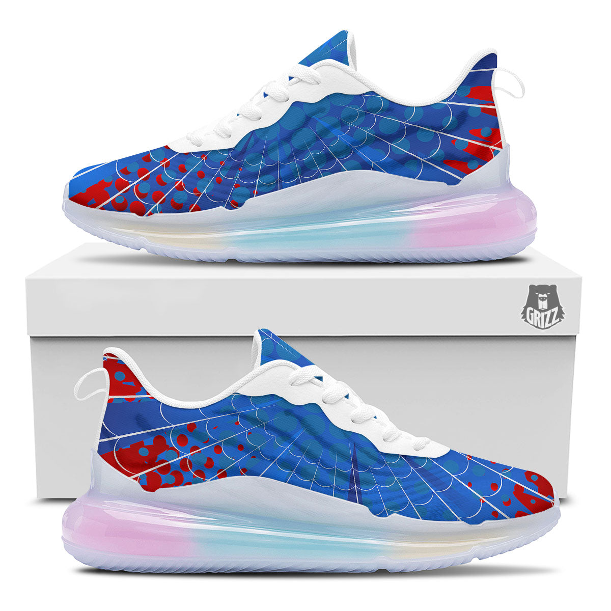 Red And Blue Spider Web Cartoon Print Running Sneakers-grizzshop