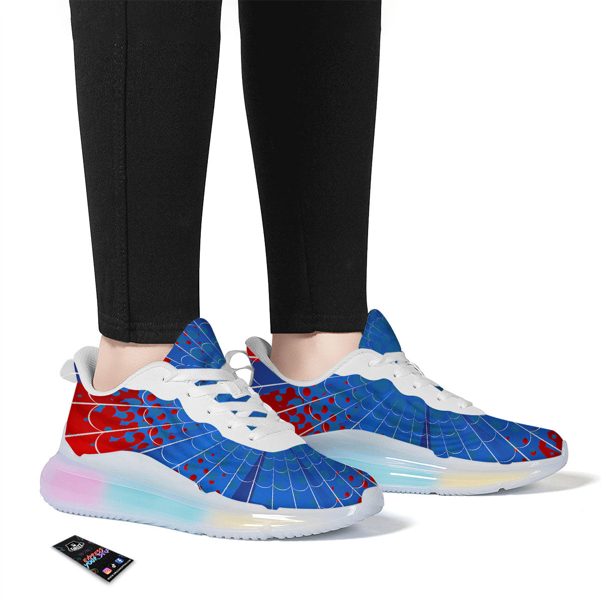 Red And Blue Spider Web Cartoon Print Running Sneakers-grizzshop