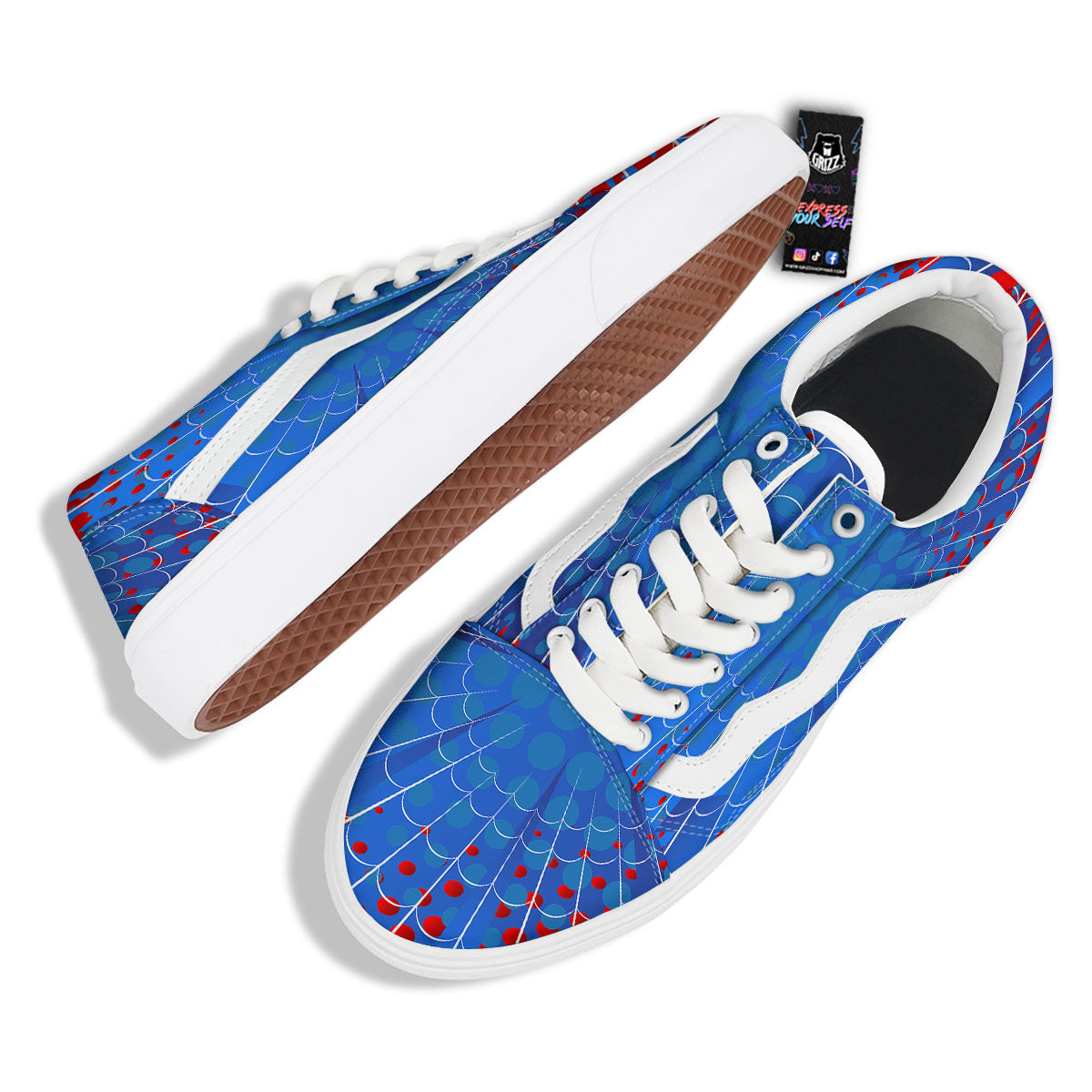 Red And Blue Spider Web Cartoon Print Skate Shoes-grizzshop