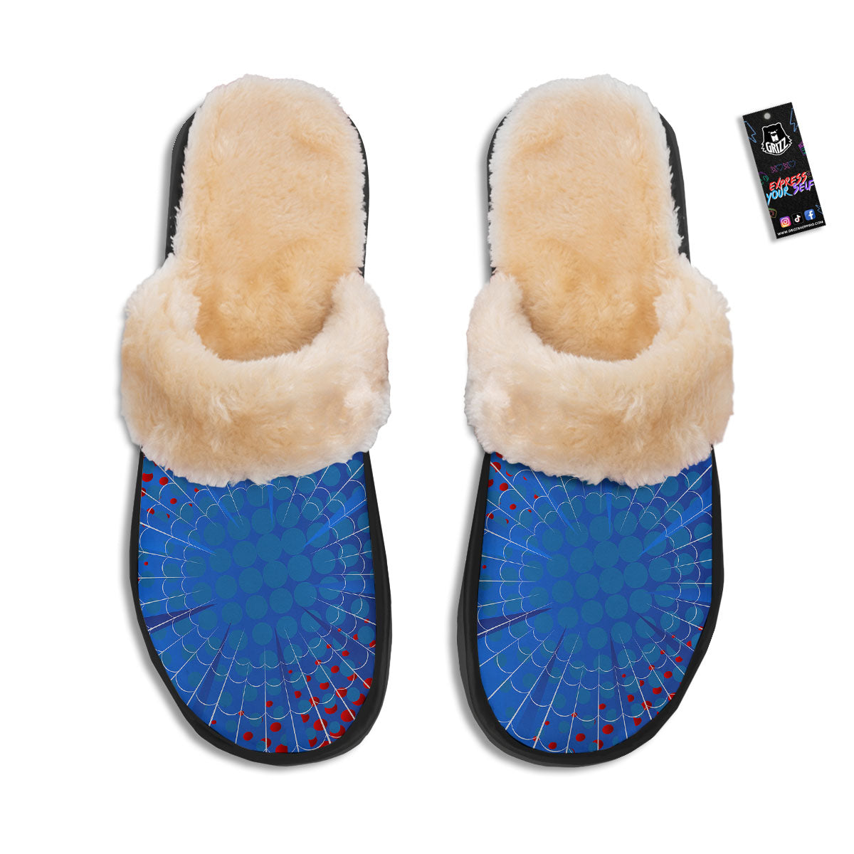 Red And Blue Spider Web Cartoon Print Slippers-grizzshop