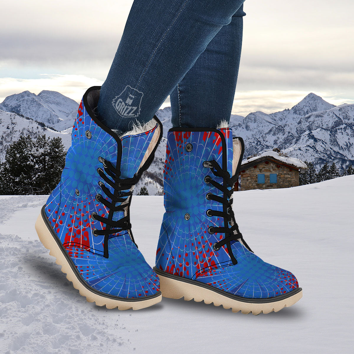 Red And Blue Spider Web Cartoon Print Snow Boots-grizzshop