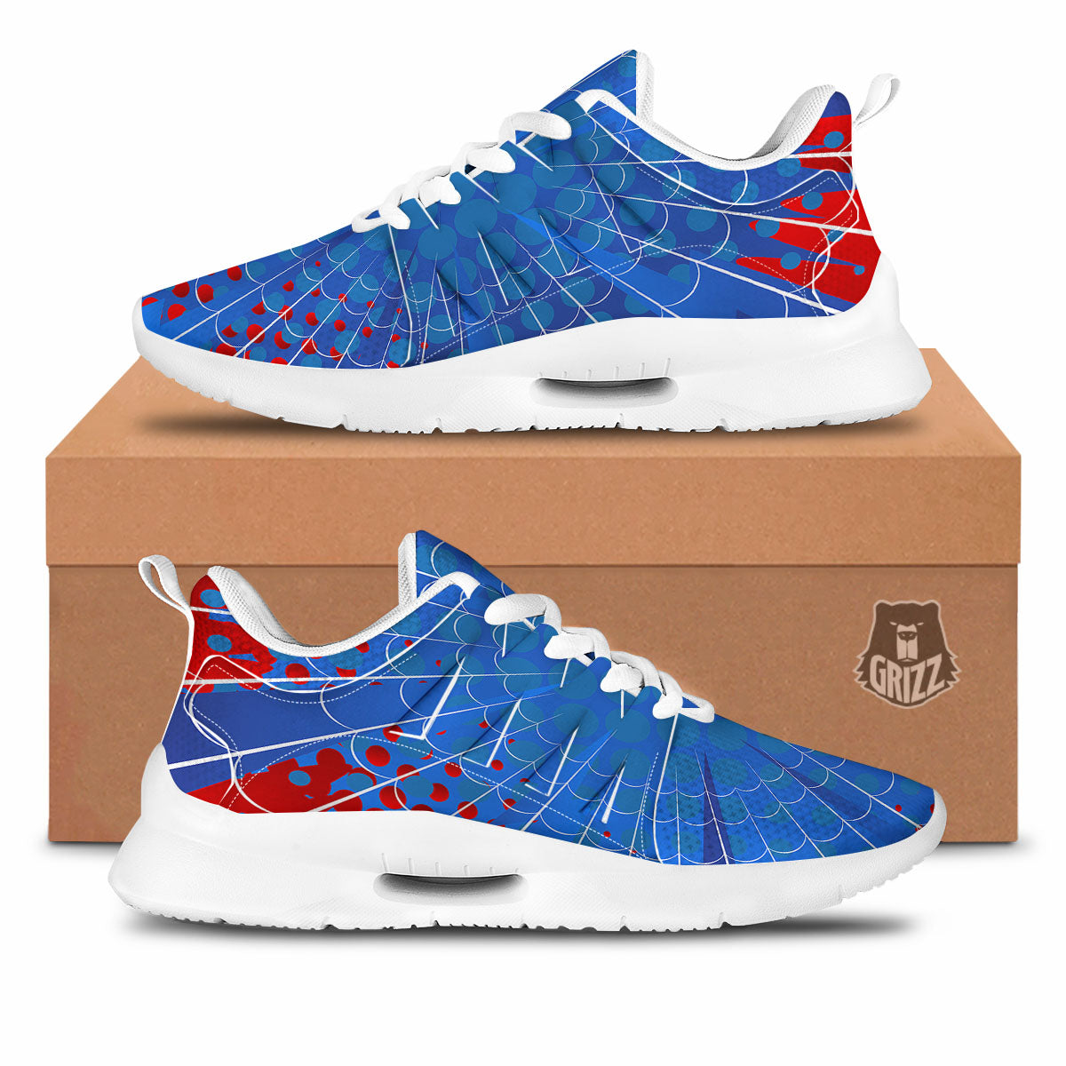 Red And Blue Spider Web Cartoon Print Tennis Shoes-grizzshop
