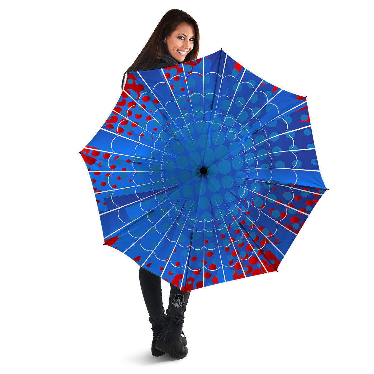Red And Blue Spider Web Cartoon Print Umbrella-grizzshop