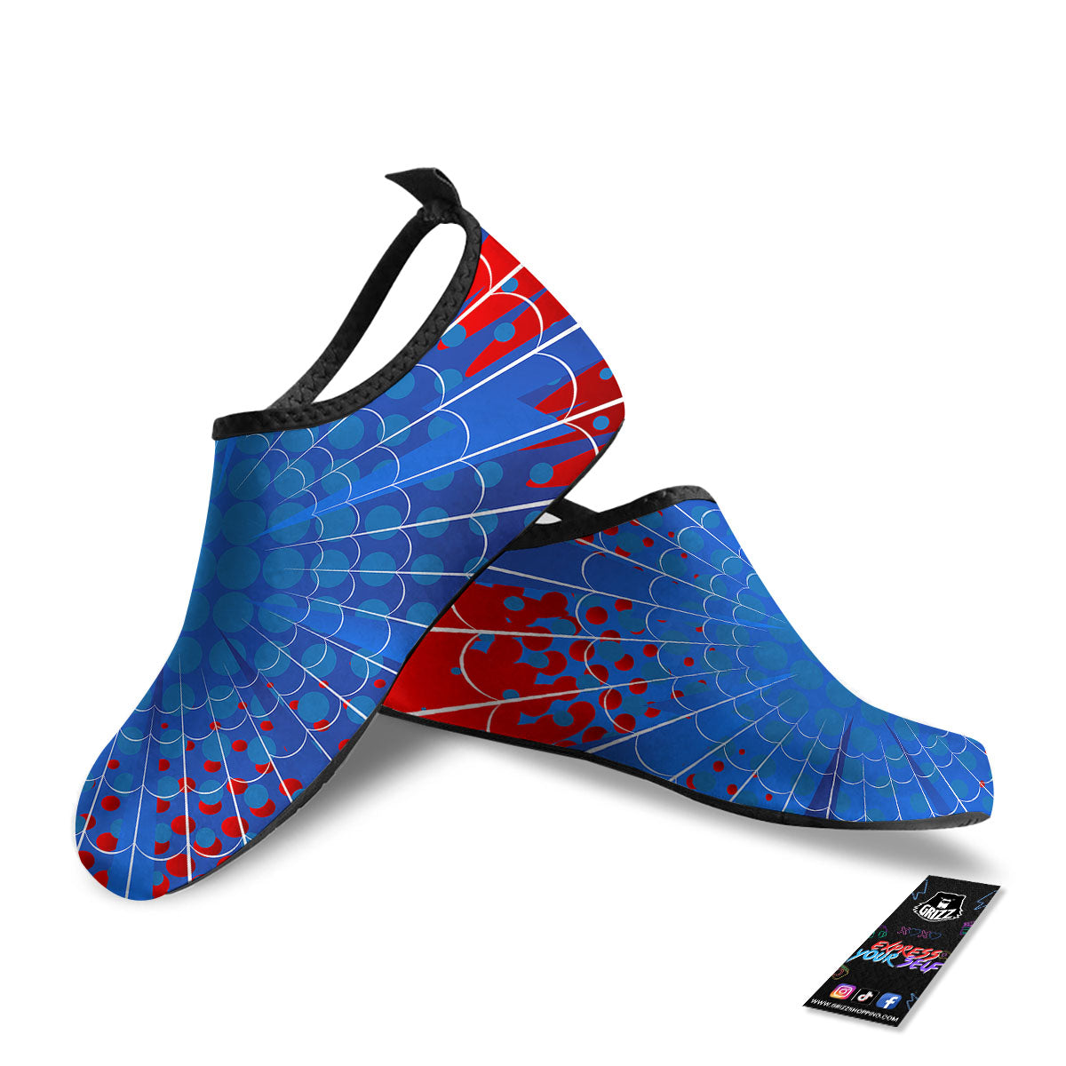 Red And Blue Spider Web Cartoon Print Water Shoes-grizzshop
