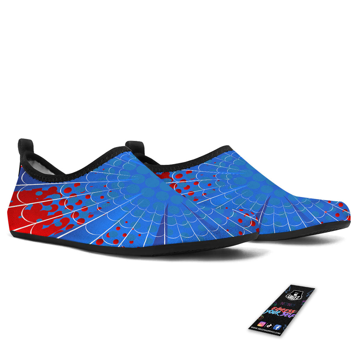Red And Blue Spider Web Cartoon Print Water Shoes-grizzshop