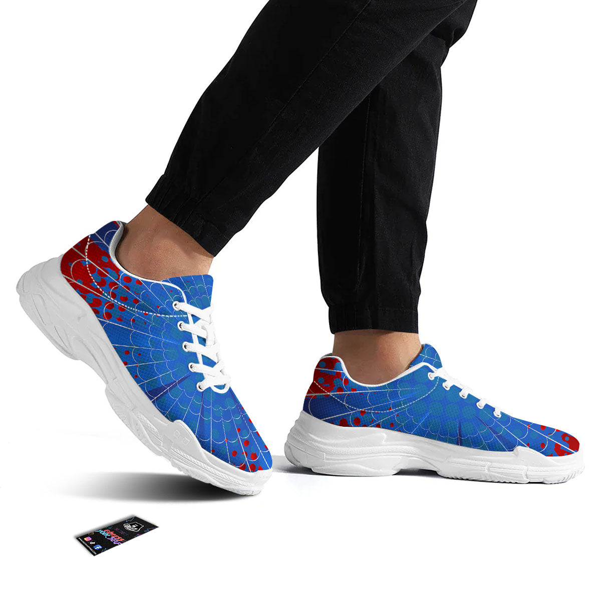 Red And Blue Spider Web Cartoon Print White Chunky Shoes-grizzshop