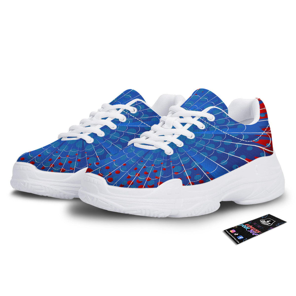 Red And Blue Spider Web Cartoon Print White Chunky Shoes-grizzshop