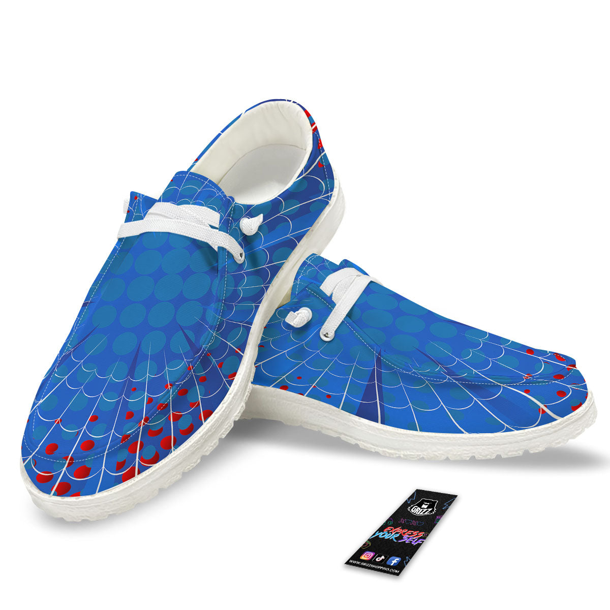 Red And Blue Spider Web Cartoon Print White Loafers-grizzshop