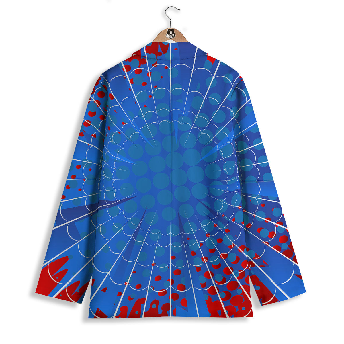 Red And Blue Spider Web Cartoon Print Women's Blazer-grizzshop