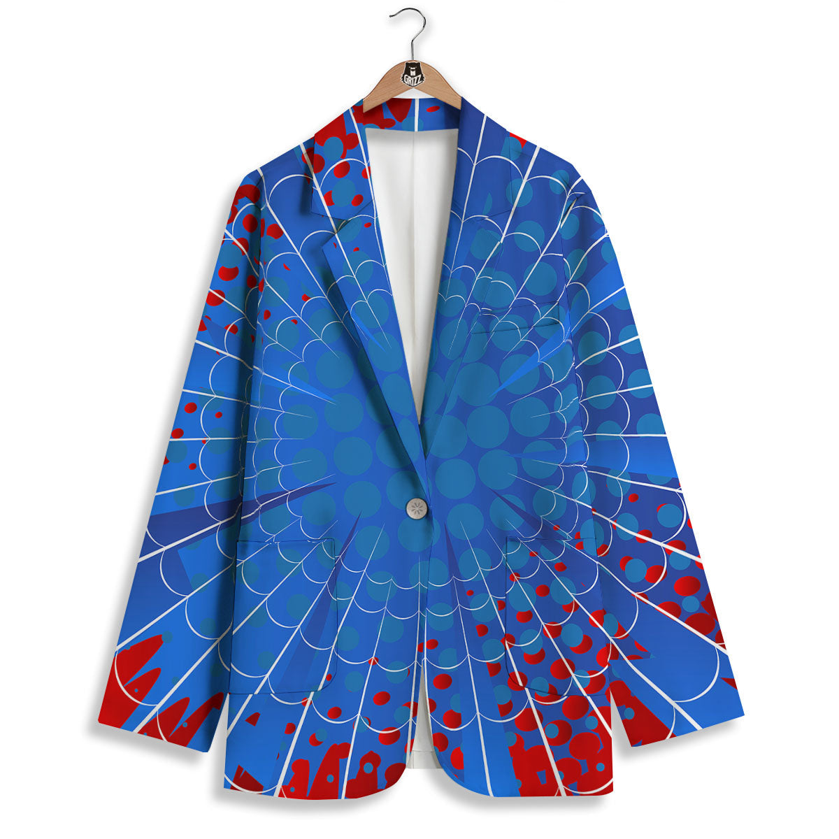 Red And Blue Spider Web Cartoon Print Women's Blazer-grizzshop