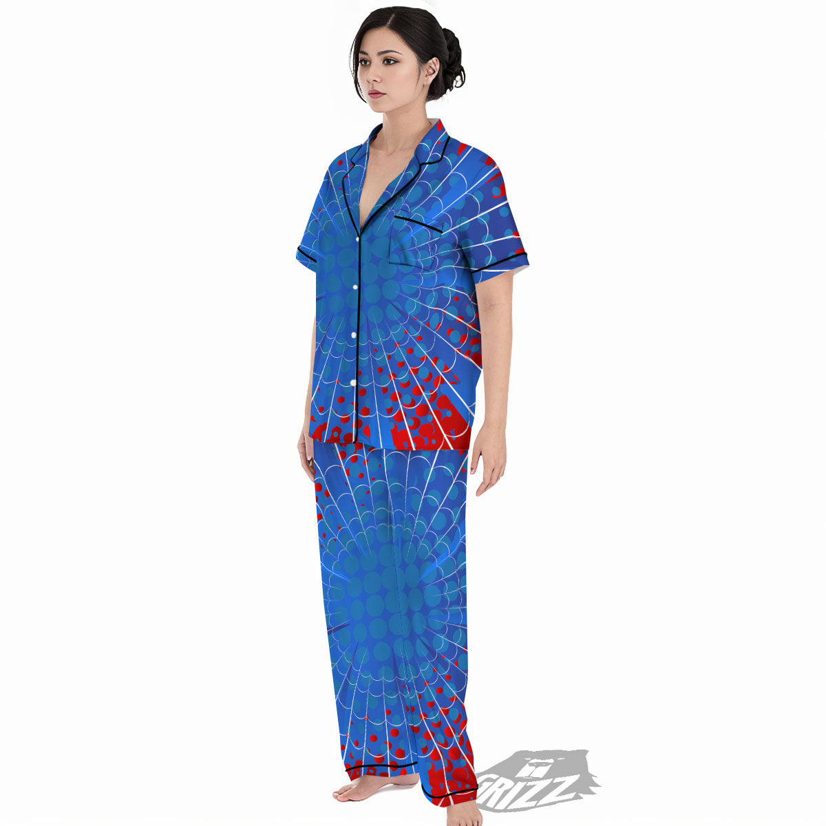 Red And Blue Spider Web Cartoon Print Women's Pajamas Set-grizzshop