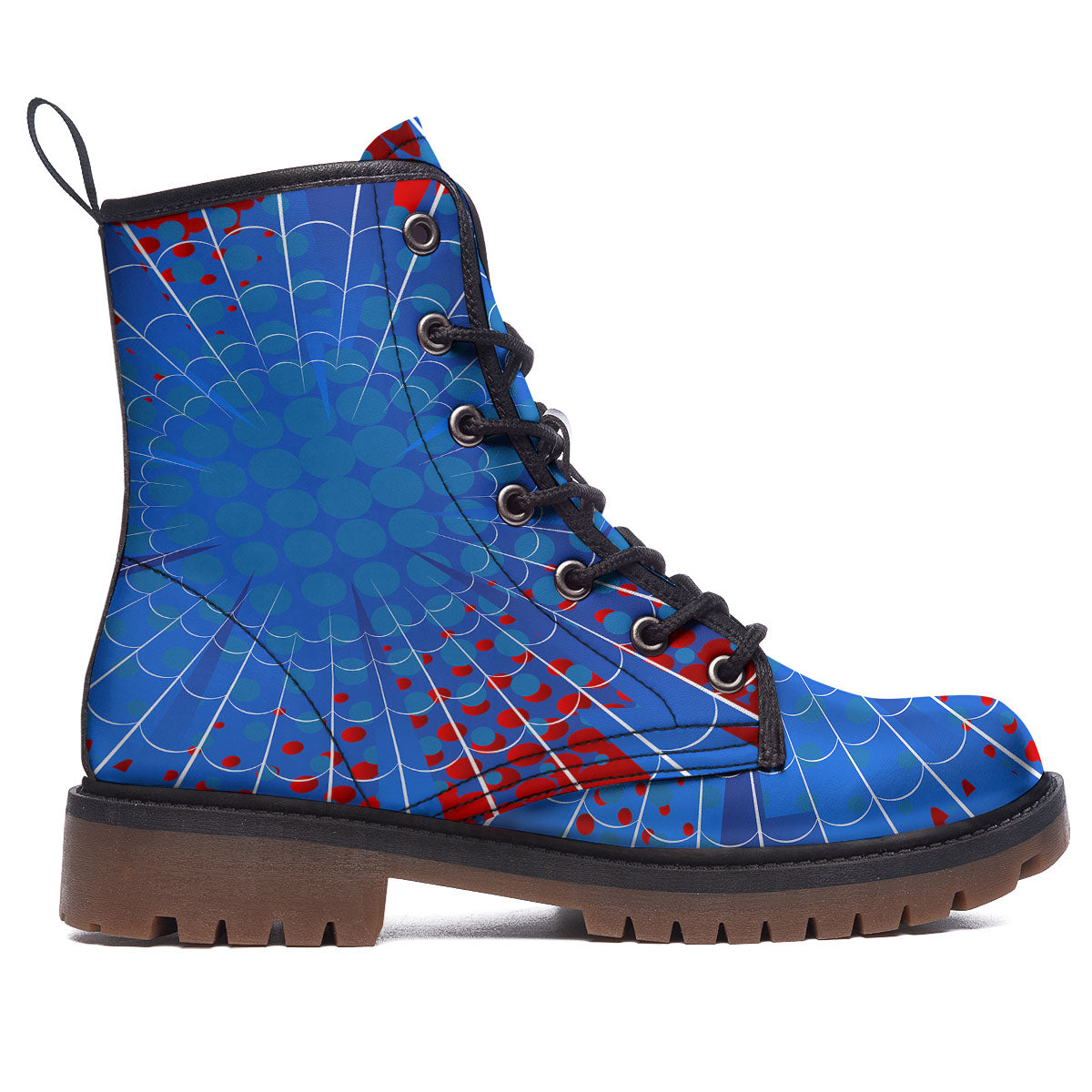 Red And Blue Spider Web Cartoon Print Work Boots-grizzshop