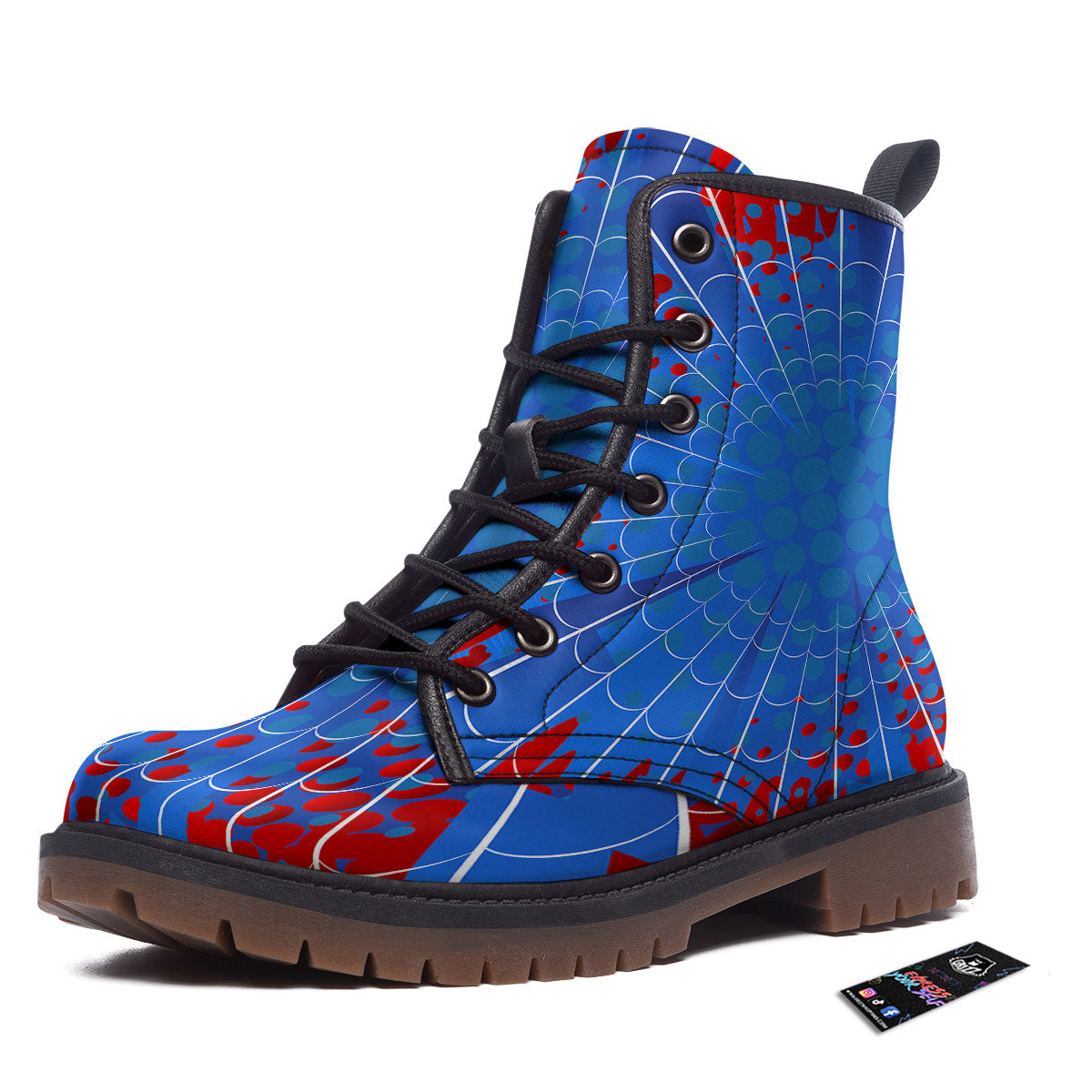 Red And Blue Spider Web Cartoon Print Work Boots-grizzshop