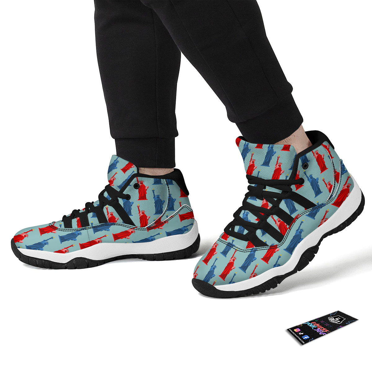 Red And Blue Statue Of Liberty Print Pattern Black Bball Shoes-grizzshop