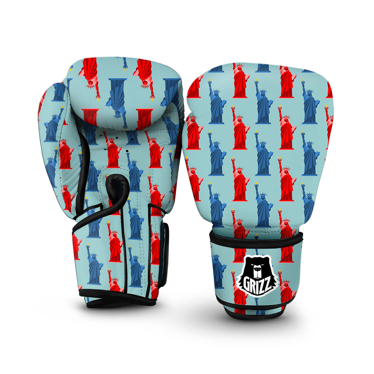 Red And Blue Statue Of Liberty Print Pattern Boxing Gloves-grizzshop