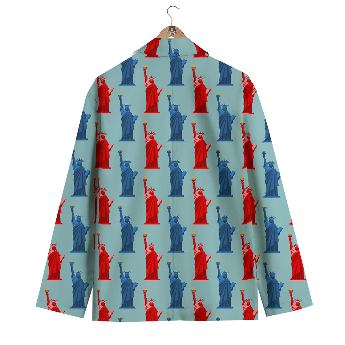 Red And Blue Statue Of Liberty Print Pattern Men's Blazer-grizzshop