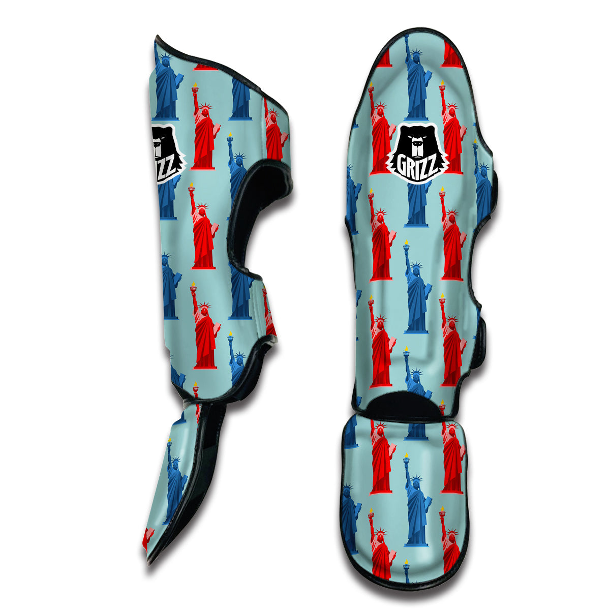 Red And Blue Statue Of Liberty Print Pattern Muay Thai Shin Guards-grizzshop