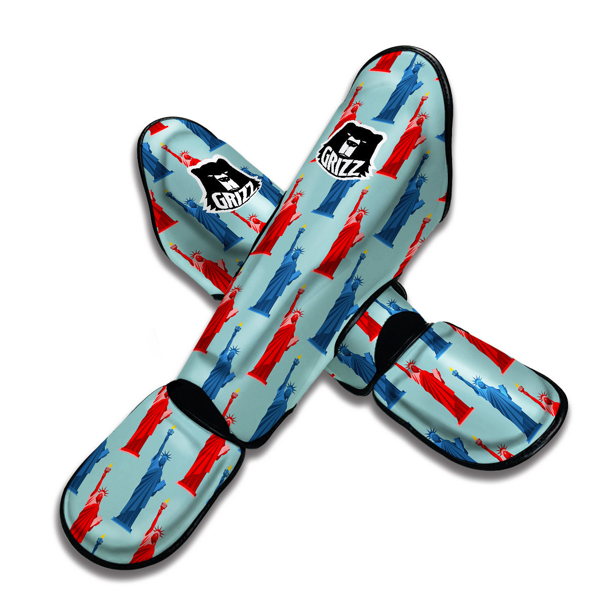 Red And Blue Statue Of Liberty Print Pattern Muay Thai Shin Guards-grizzshop