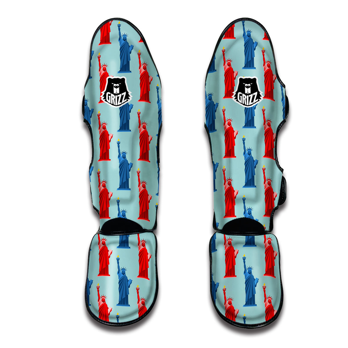 Red And Blue Statue Of Liberty Print Pattern Muay Thai Shin Guards-grizzshop