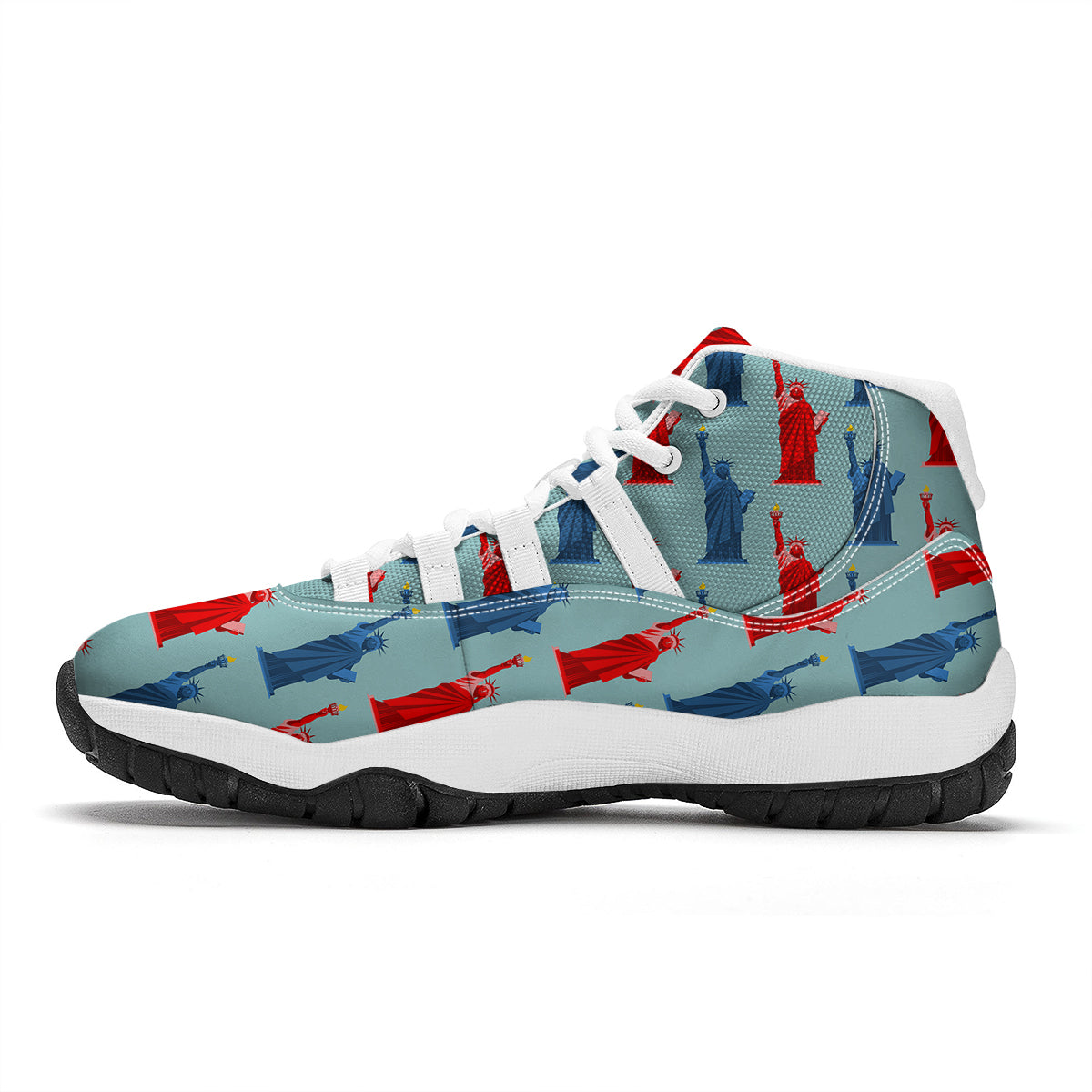 Red And Blue Statue Of Liberty Print Pattern White Bball Shoes-grizzshop