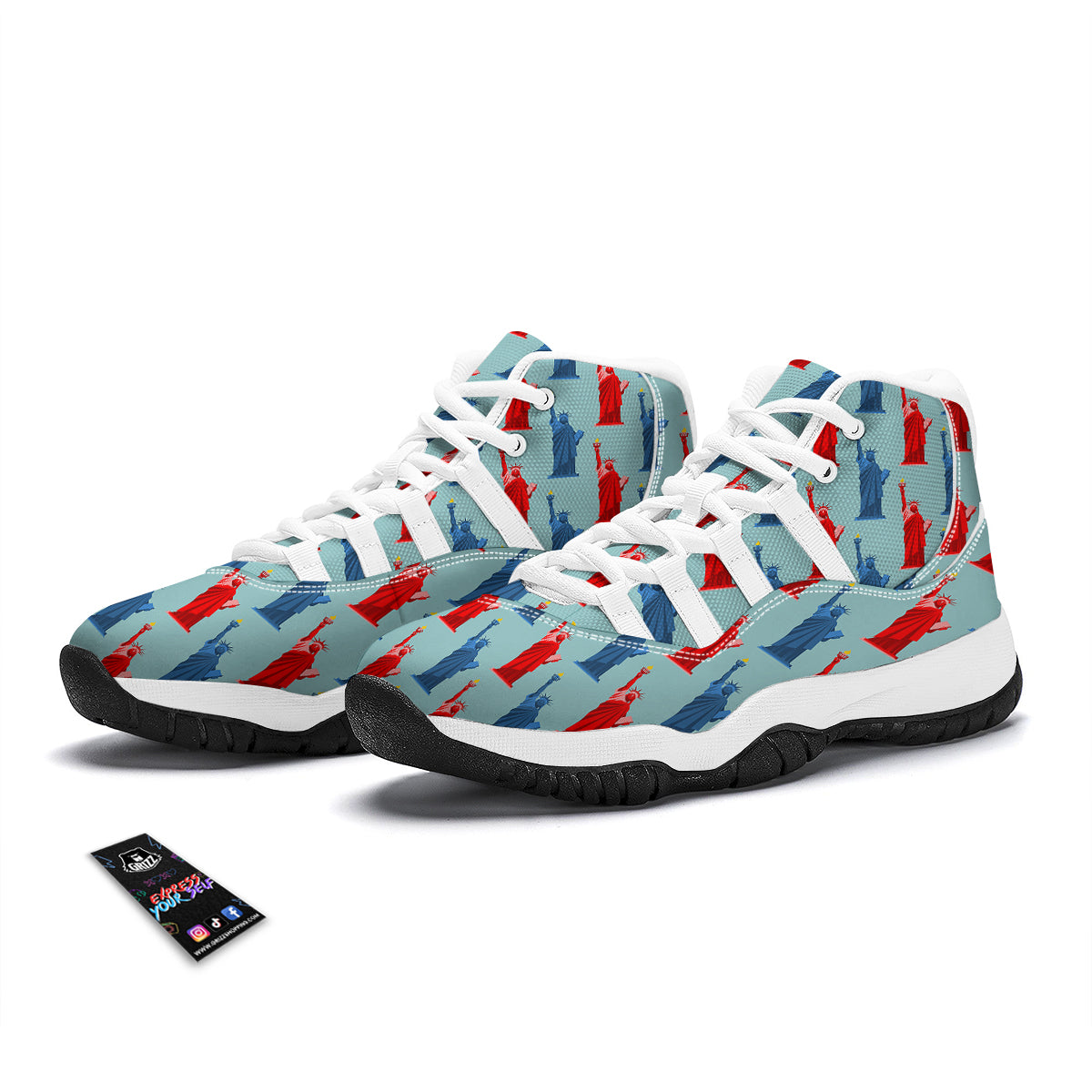 Red And Blue Statue Of Liberty Print Pattern White Bball Shoes-grizzshop