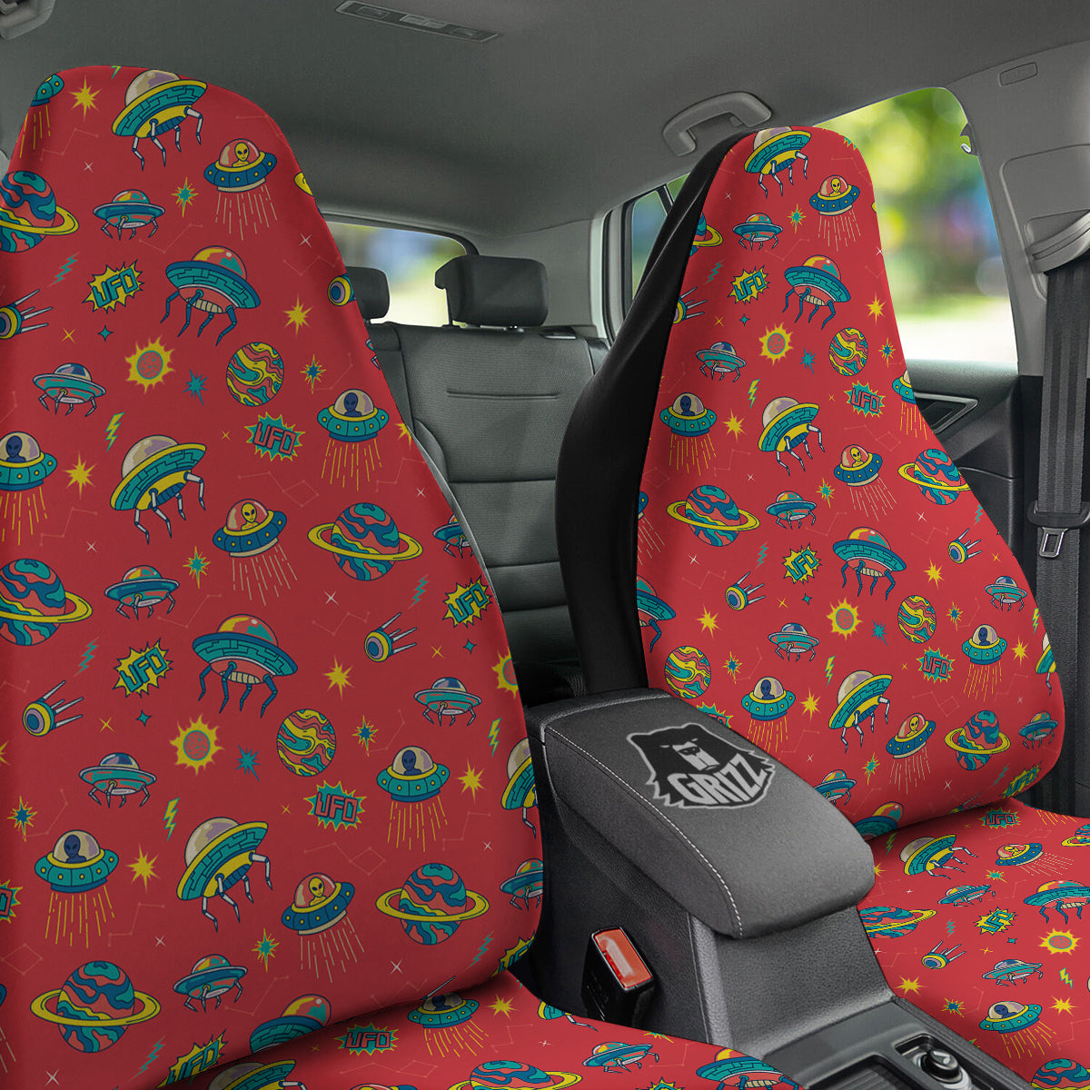 Red And Colorful UFO Print Pattern Car Seat Covers-grizzshop