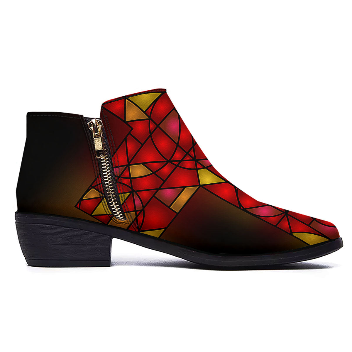 Red And Orange Cross Stained Glass Print Ankle Boots-grizzshop